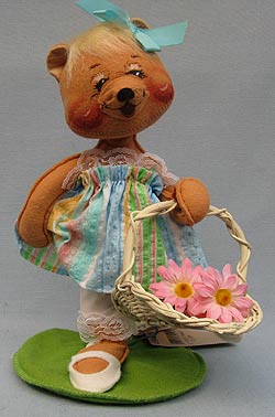 Annalee 10" Easter Parade Girl Bear with Basket of Flowers - Excellent - 094096sqa