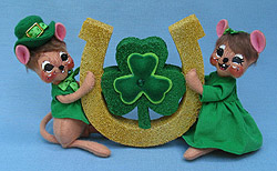 Annalee 6" Good Luck Centerpiece Mice with Shamrock - Mint - 150811