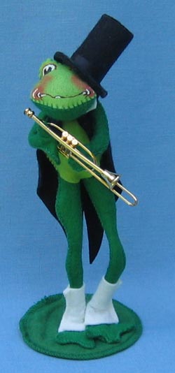 Annalee 10" Frog in Top Hat with Tails and Brass Trombone - Mint - 240087trom