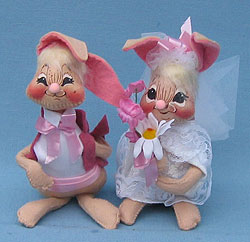 Annalee 7" Bride & Groom Bunnies in Mauve - Mint - 2915-2920-92