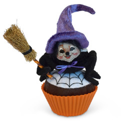 Annalee 4" Spider Cupcake Witch Mouse with Broom 2018 - Mint - 310018