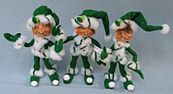 Annalee 5" Set of 3 Green Peppermint Twist Elves - Near Mint - 500408set