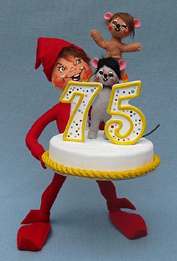 Annalee 12" 75th Birthday or Anniversary Elf with Cake - Mint - 502210