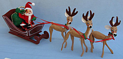 Annalee 7" Santa in Sleigh with 3 Deer - 1986 - Mint - 522086