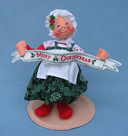 Annalee 7" Mrs Santa Hanging Merry Christmas Sign - Open Eyes - Mint / Near Mint - 523691