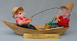 Annalee 10" Fishing Man & Woman in Boat - Signed - Mint - 541592s