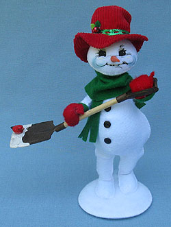 Annalee 9" Ribbon Snowman with Shovel & Cardinal - Mint - 550110