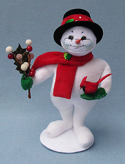 Annalee 9" Holly Berry Snowman Holding Cardinal - Mint - 550209