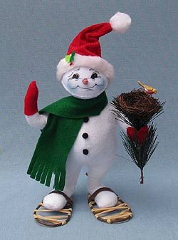 Annalee 9" Classic Snowman with Snowshoes Holding Bird Nest - Mint - 550309