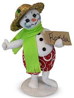 Annalee 9" Hitchhiker Snowman Heading to Florida 2019 - Mint - 560019