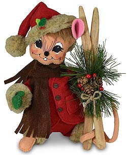 Annalee 8" Rustic Pine Mouse with Skis 2020 - Mint - 612220