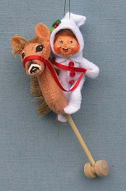 Annalee 3" PJ Kid on Stick Horse Ornament - Mint - 701010