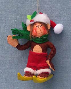 Annalee 3" Slip Sliding Skiing Monkey Ornament - Mint - 701609