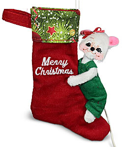 Annalee 3" Yueltide Mouse on Stocking Ornament 2024 - Mint - 710224