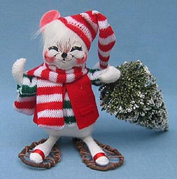 Annalee 6" Mouse Fetching Christmas Tree with Snowshoes  - Mint - 772406