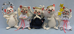 Annalee 7"  Set of 5 Angel Mice - Excellent / Very Good - 7724seta