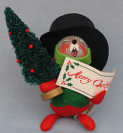 Annalee 7" Caroller Mouse with Hat & Tree - Mint / Near Mint - 775492x