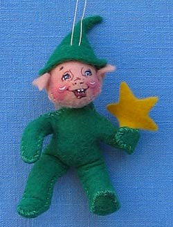 Annalee 3" Green Starbright Elf Ornament Holding Star - Mint / Near Mint - 782195