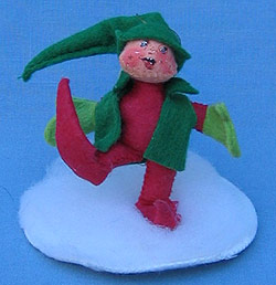 Annalee 3" Red and Green Elf Ornament with Stand - Mint - 782289