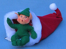 Annalee 3" Green Elf in Red Santa Hat Ornament - Mint / Near Mint - 788302ooh