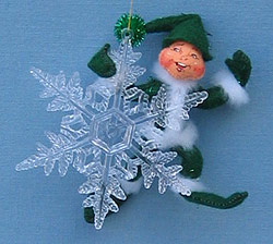 Annalee 4" Green Elf on Snowflake Ornament - Mint - 788604