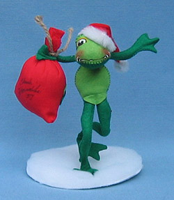 Annalee 10" Santa Frog with Toy Bag and Stand - Mint - 808087s