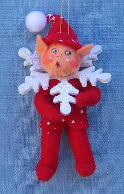 Annalee 3" Red Snowflake Elf Ornament - Mint - 811907