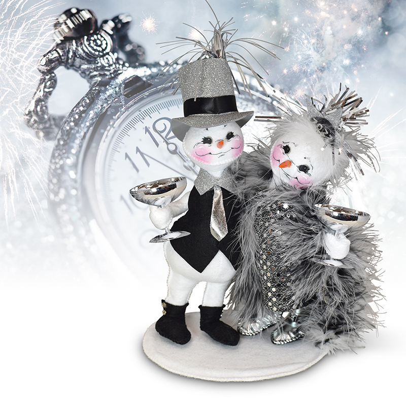 Annalee 10" New Year Snow Couple Snowmen - Mint - 862921