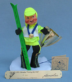 Annalee 10" Victory Ski Doll with Brass Plaque - Signed - Mint - 991391sue