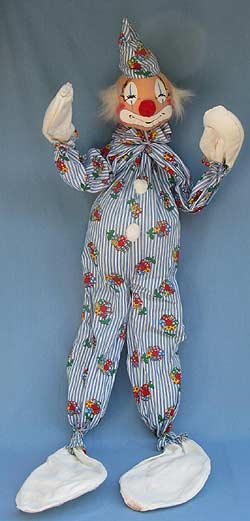 Annalee 42" Clown in Blue and White Ticking - Excellent - 1977 - A343-77bla