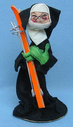 Annalee 10" Nun in Black Habit with Skis & Poles - Mint - A54-68xx