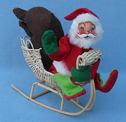 Annalee 7" Santa in Wicker Sleigh with Brown Toy Sack - Open Eyes -  1977 - Near Mint - C21-77