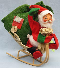 Annalee 7" Santa in Wicker Sleigh with Toy Sack - Open Eyes -  1978 - Mint - C21-78