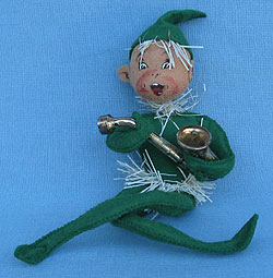 Annalee 10" Green Elf with Tinsel and Sax - Mint - E22-55gsax