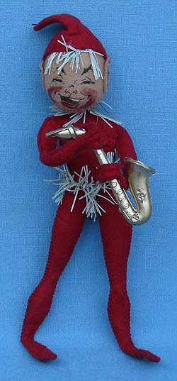 Annalee 10" Red Elf with Tinsel and Sax - Mint - E22-55rsxo