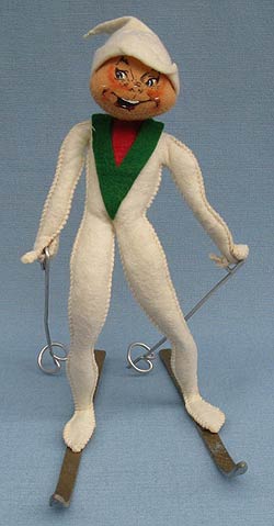 Annalee 10" White Ski Elf with Skis & Poles - Mint / Near Mint - E224-63w