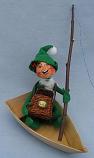 Annalee 10" Green Elf Fishing in Boat with Basket & Pole - Mint - 735894ss