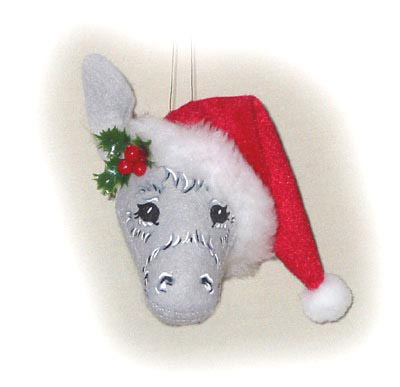 Photo of a Sue Coffee Exclusives Donkey Ornament with a Santa Hat