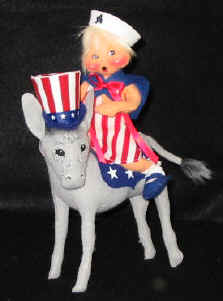 Sue Coffee Exclusives Annalee Patriotic Girl Riding on Patriotic Donkey