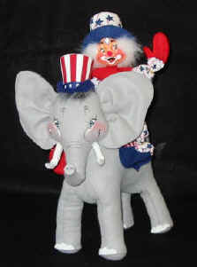 Sue Coffee Exclusives Clown doll riding on the Patriotic Elephant