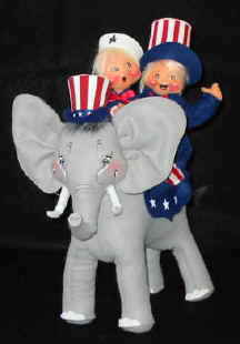 Sue Coffee Exclusives Boy and Girl Annalee Dolls riding on the Donkey